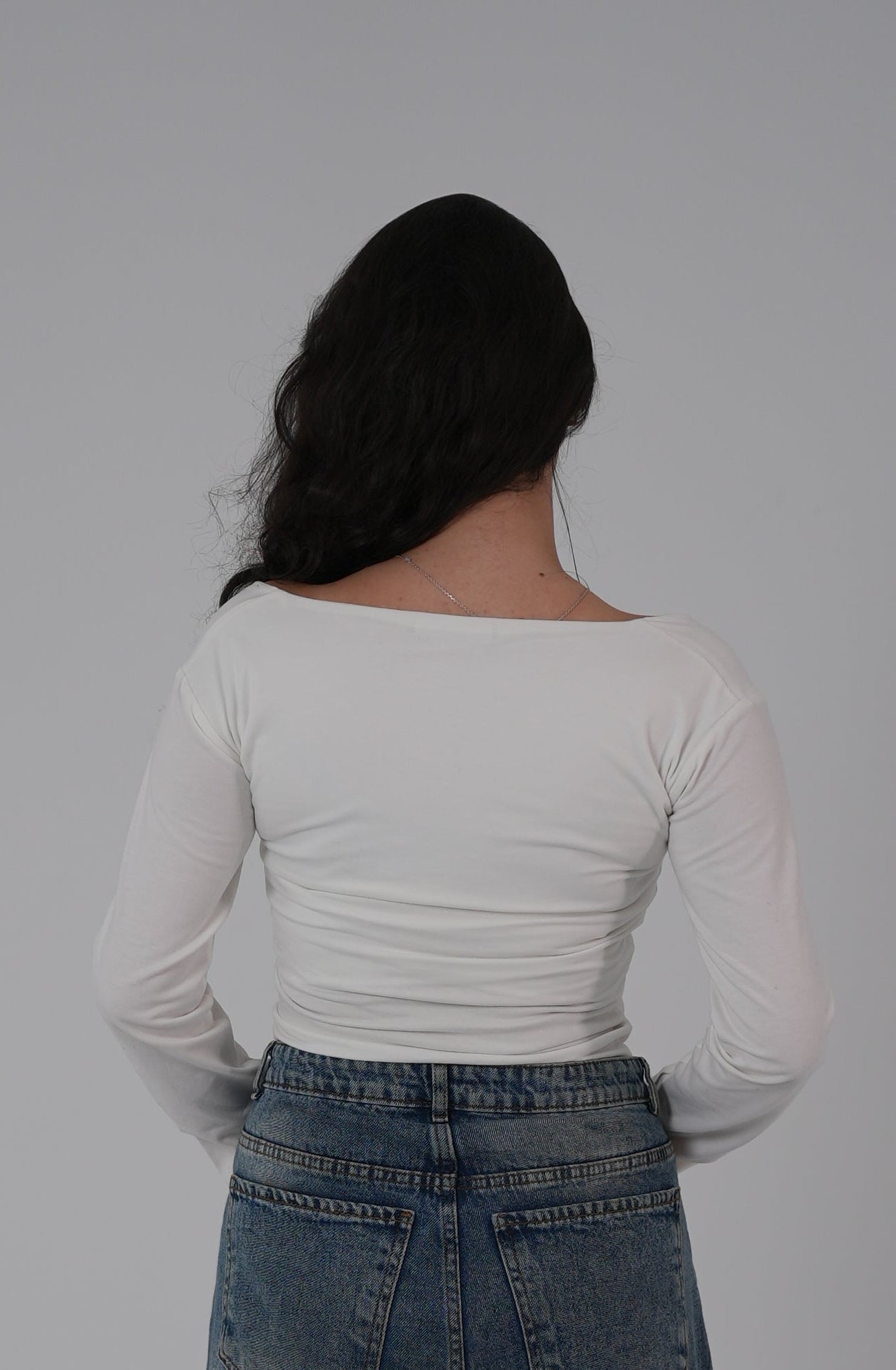Cotton White Square Neck Long-Sleeve