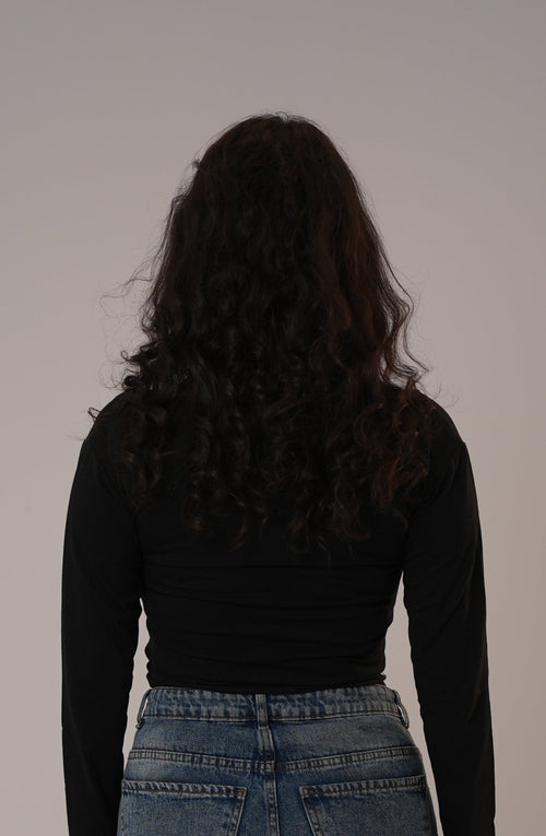 Cotton Black Square Neck Long-Sleeve