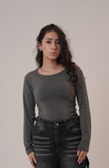 Dark Grey Wide Neck Long Sleeve