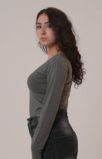 Dark Grey Wide Neck Long Sleeve