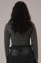 Dark Grey Wide Neck Long Sleeve