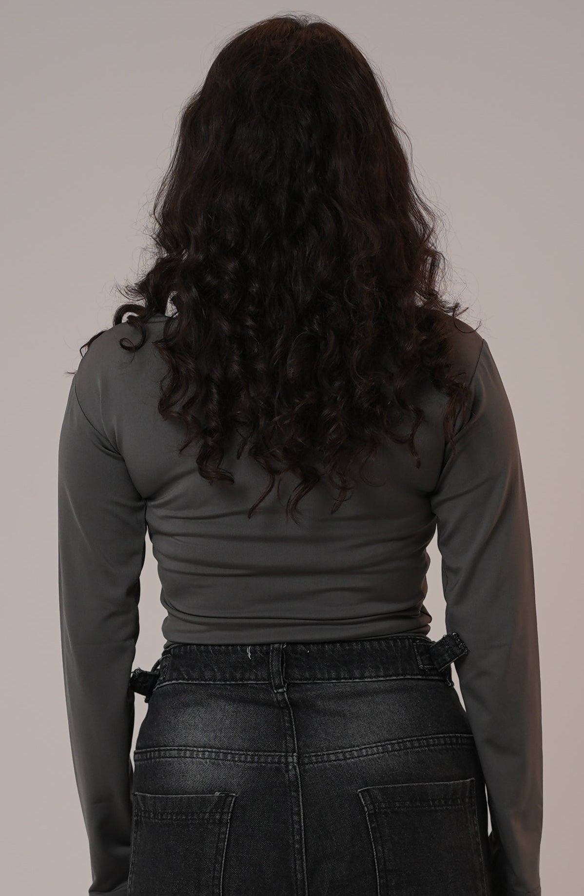 Dark Grey Wide Neck Long Sleeve