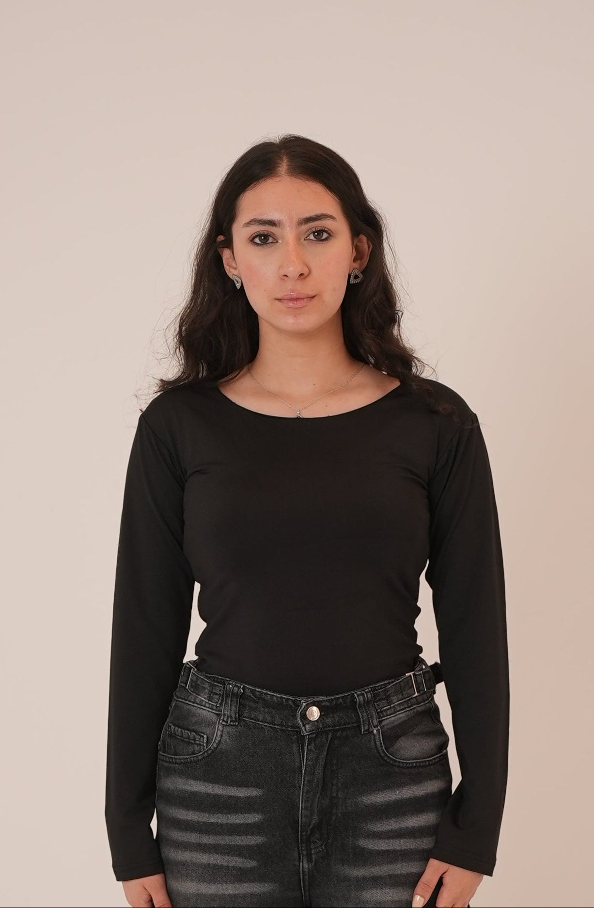 Black Wide Neck Long Sleeve