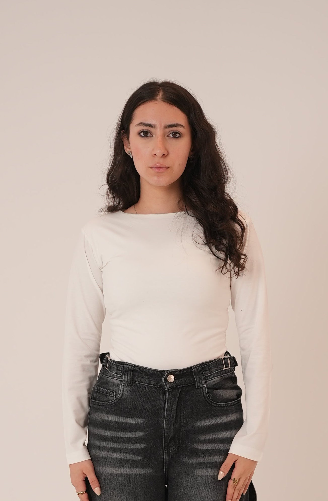 Cotton White Round Neck Long Sleeve