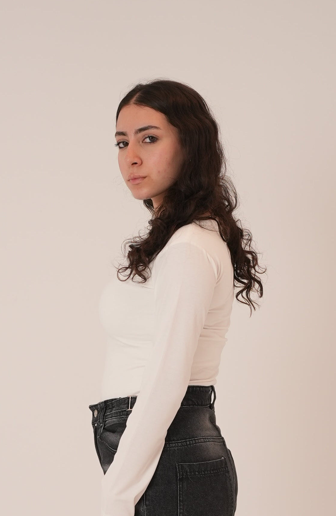 Cotton White Round Neck Long Sleeve