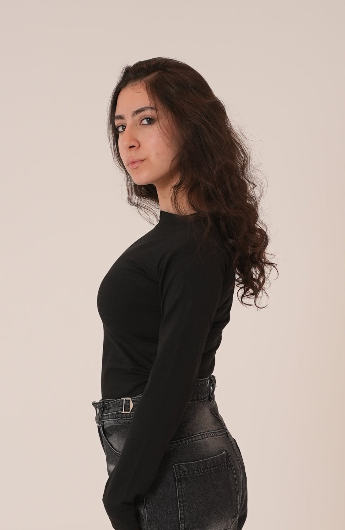 Cotton Black Round Neck Long Sleeve