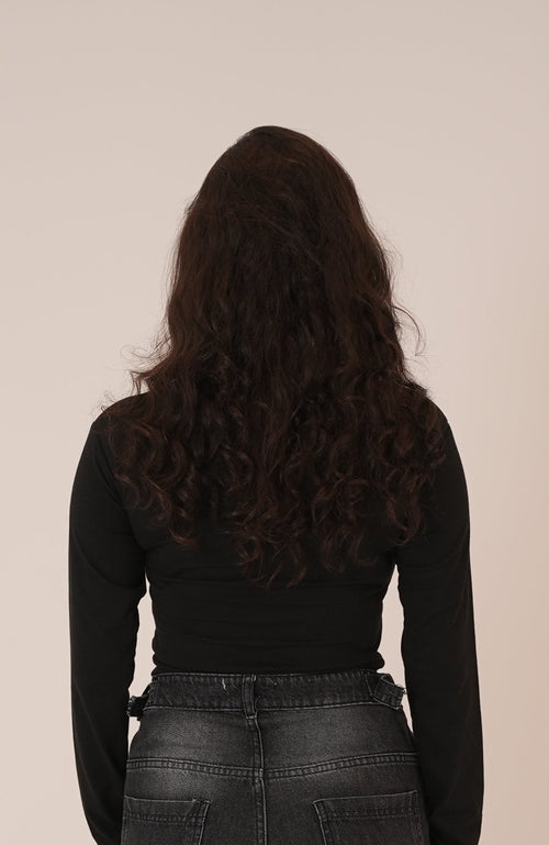 Cotton Black Round Neck Long Sleeve